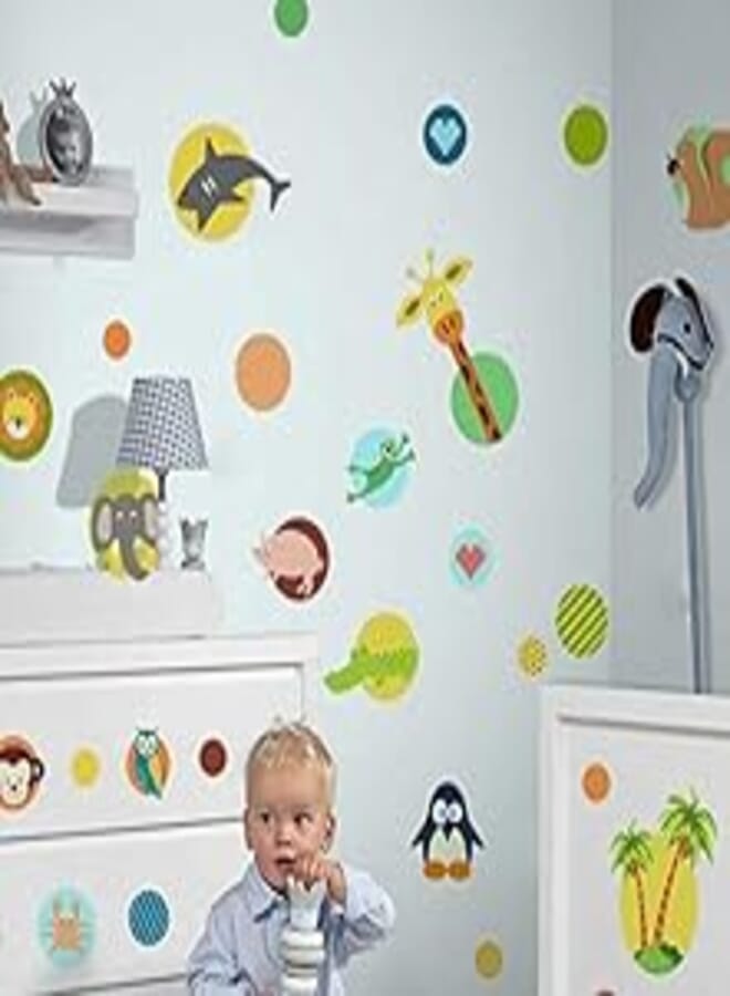 OR Cute DIY Cartoon Animals Monkey Giraffe Elephant Wall Sticker For Kids Baby Nursery Bedroom Stickers Home Decor assorted shapes