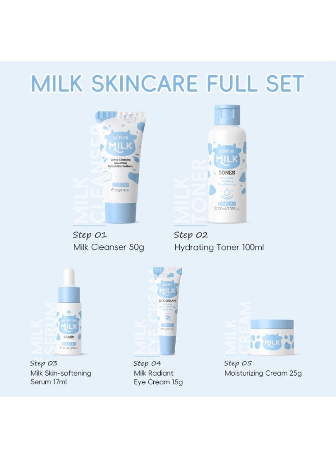 LAIKOU Milk Beauty Gift Sets for Teenage Girls with Cleanser, Cream, Toner, Eye Cream, Serum, Facial Kits for Women Wife Mom, Deep Hydrating Smoothing 5pcs - Image 5