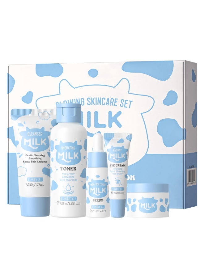 LAIKOU Milk Beauty Gift Sets for Teenage Girls with Cleanser, Cream, Toner, Eye Cream, Serum, Facial Kits for Women Wife Mom, Deep Hydrating Smoothing 5pcs - Image 1
