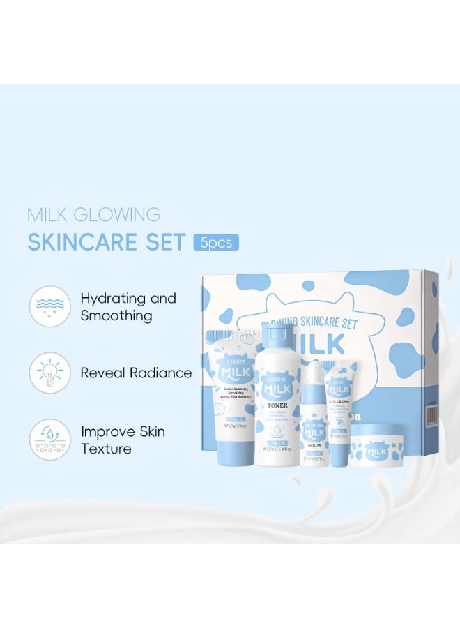 LAIKOU Milk Beauty Gift Sets for Teenage Girls with Cleanser, Cream, Toner, Eye Cream, Serum, Facial Kits for Women Wife Mom, Deep Hydrating Smoothing 5pcs - Image 2