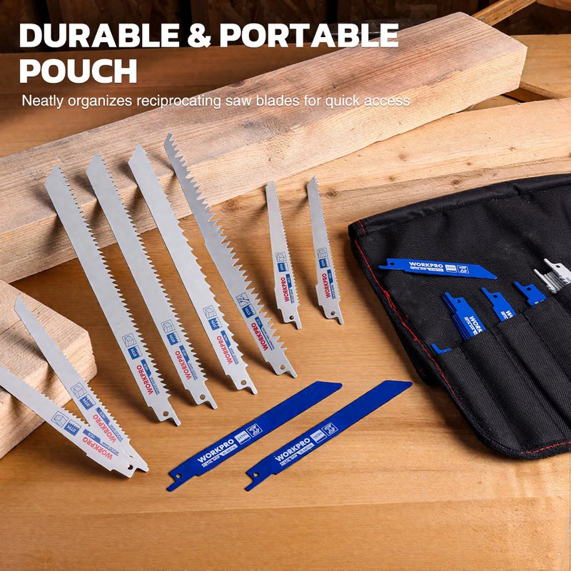 WORKPRO 32-Piece Reciprocating Saw Blade Set - Metal/Woodcutting Saw Blades, Pruner Saw Blades with Organizer Pouch - Image 5