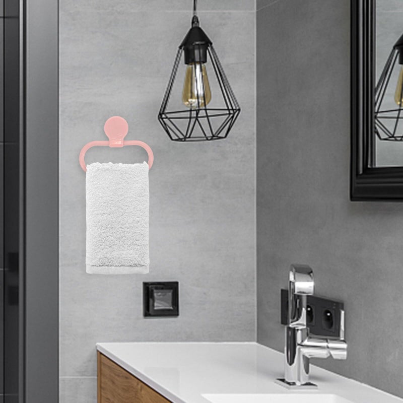 Self Adhesive Towel Holder Ring No Drilling Easy Peel and Stick Wall Mounted Pink - Image 5