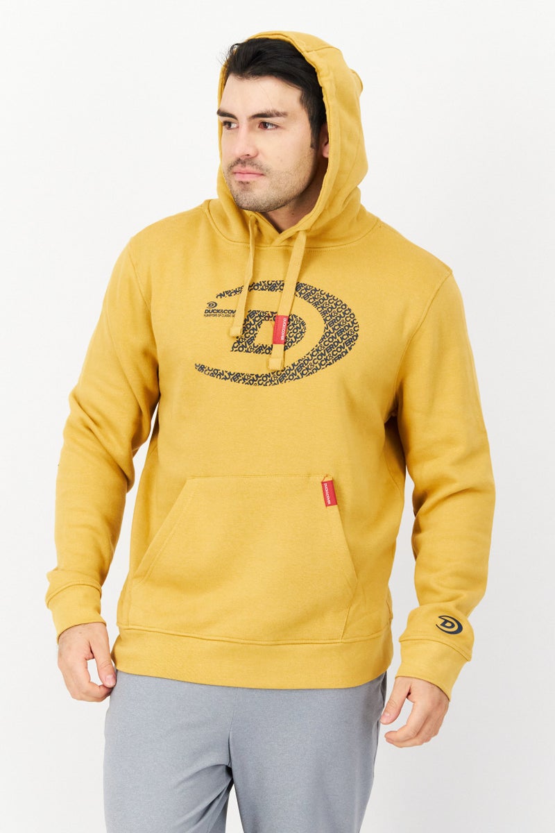DUCK AND COVER Men Hooded Brand Logo Long Sleeves Sweatshirt, Yellow - Image 1