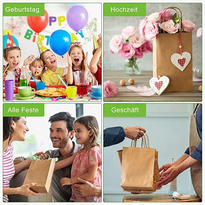 RanGit Bhumi- Kraft Paper Bags with handles - Small Party Favor Goodies Candies Return Gift Bag, Brown Paper Carry Bags for Shopping Retail, Disposable (6x4x8 in Brown, 50 pack) - Image 4