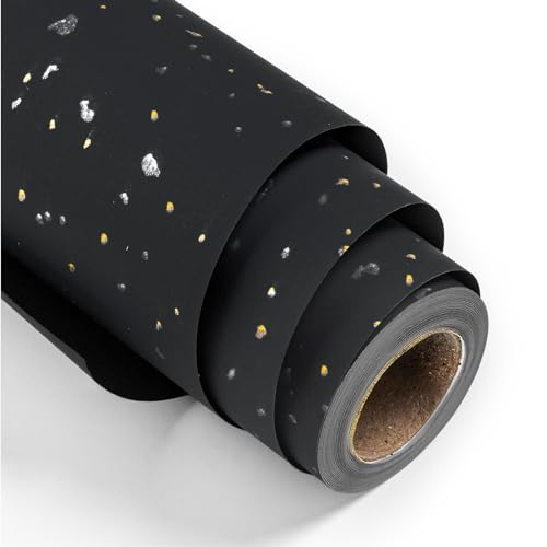 MAYPLUSS Wrapping Paper Roll 17in x 165Ft Luxury Thick Black Gold Foil Flakes Marvelous Satin Texture Matte Gift Wrap Paper for Birthdays Anniversaries Christmas Fathers Day - Image 1