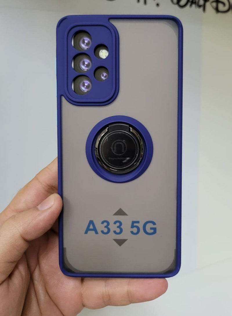 حافظة سيليكون صلبة لهاتف سامسونج A33 5G مع حامل باللون الأزرق - Image 1