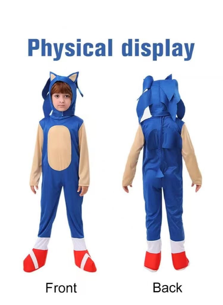 مجموعة زي Sonic the Hedgehog للأطفال (تتضمن قفازات + غطاء + بدلة) ｜ملابس هالوين / كوسبلاي / أداء المسرح ｜ عمر 4-14 سنة ، ممتدة وقابلة للتنفس الحجم: L - Image 2