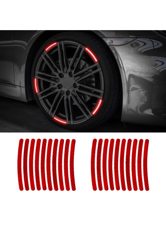 PACLVIO 20PCS Car Wheel Stripe Reflective Stickers, Anti-Scratch Reflective Rim Stickers, Night Safety Warning Car Stickers, Car Accessories Waterproof Night Safety Decals for Most Cars (Red) - Image 1