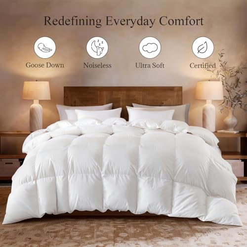 Globon Winter White Goose Down Comforter Queen Size,Down Duvet Insert,800 Fill Power,420 Thread Count Ultra Soft Noiseless Shell with Corner Tabs,White - Image 2