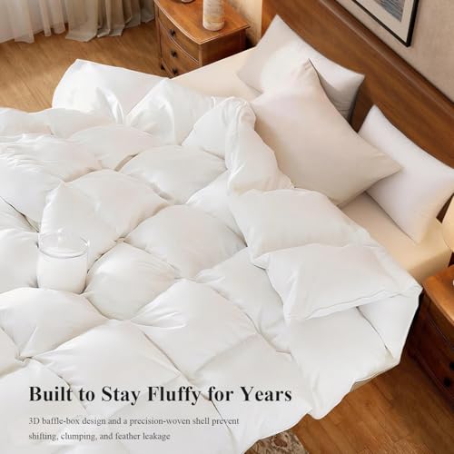 Globon Winter White Goose Down Comforter Queen Size,Down Duvet Insert,800 Fill Power,420 Thread Count Ultra Soft Noiseless Shell with Corner Tabs,White - Image 3