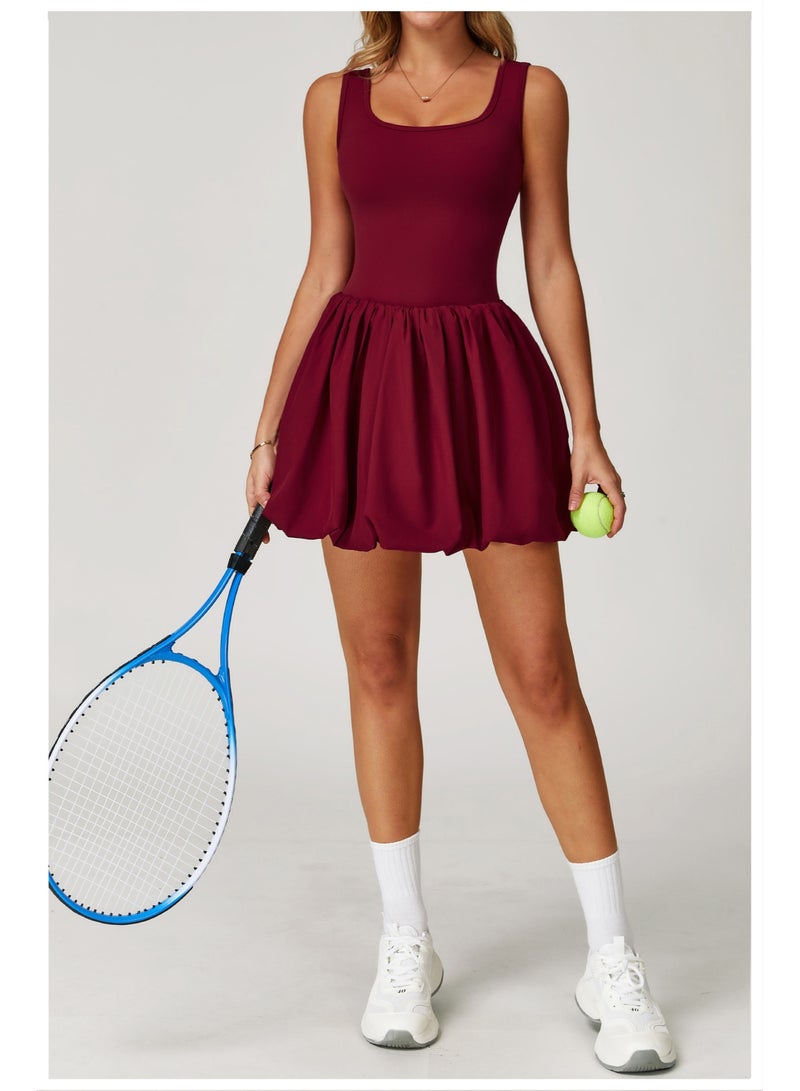 Fake Two-piece Sports Dress Women's Anti Glare Yoga Tennis Dress Sleeveless Outdoor Running Fitness Dance Jumpsuit Rompers - Image 3