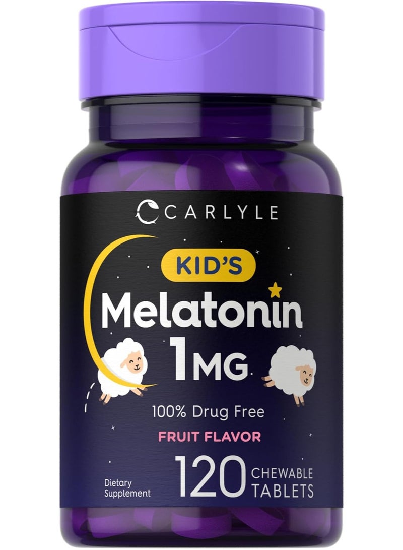 Carlyle Kids Melatonin 1mg | 120 Chewable Tablets | Fruit Flavor | Vegetarian Supplement | Non-GMO, Gluten Free Formula - Image 1