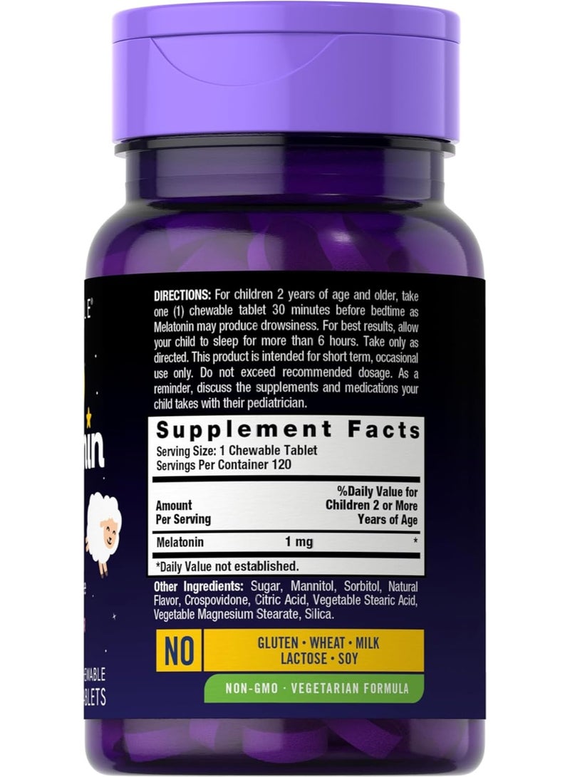 Carlyle Kids Melatonin 1mg | 120 Chewable Tablets | Fruit Flavor | Vegetarian Supplement | Non-GMO, Gluten Free Formula - Image 2