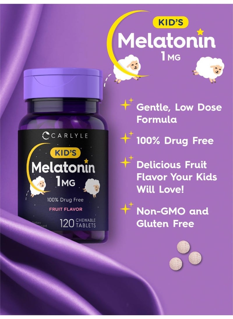 Carlyle Kids Melatonin 1mg | 120 Chewable Tablets | Fruit Flavor | Vegetarian Supplement | Non-GMO, Gluten Free Formula - Image 3