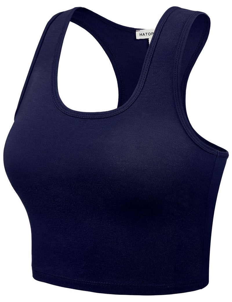 HATOPANTS Women Sleeveless Racerback Crop Camisole Tank Tops Cotton Basic Shirts Navy S - Image 2