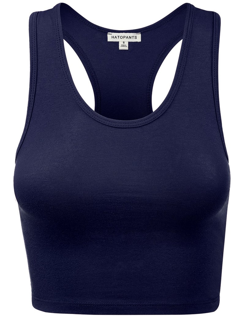 HATOPANTS Women Sleeveless Racerback Crop Camisole Tank Tops Cotton Basic Shirts Navy S - Image 1