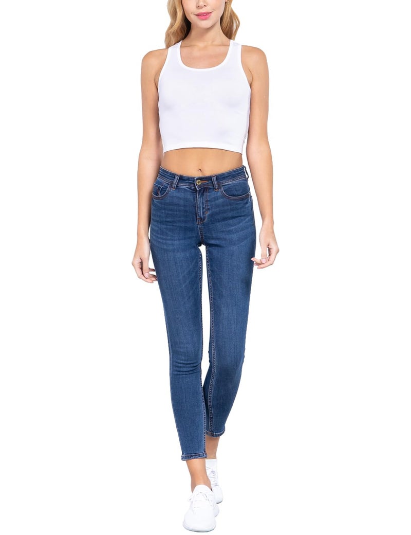 HATOPANTS Women Sleeveless Racerback Crop Camisole Tank Tops Cotton Basic Shirts Navy S - Image 5