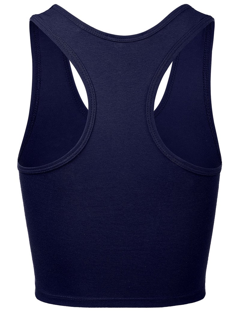 HATOPANTS Women Sleeveless Racerback Crop Camisole Tank Tops Cotton Basic Shirts Navy S - Image 3
