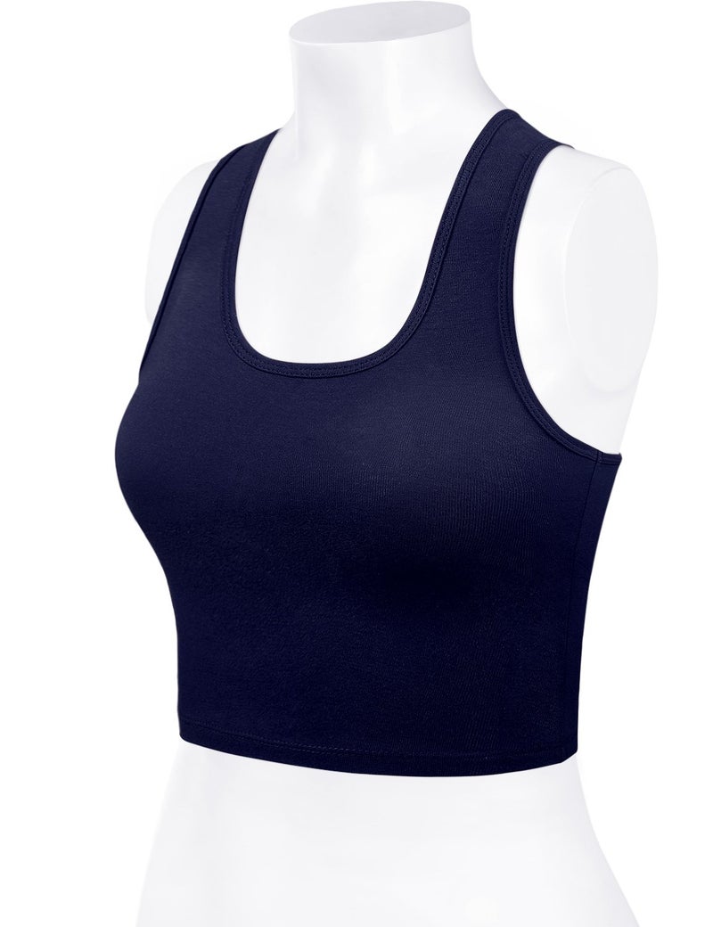 HATOPANTS Women Sleeveless Racerback Crop Camisole Tank Tops Cotton Basic Shirts Navy S - Image 4