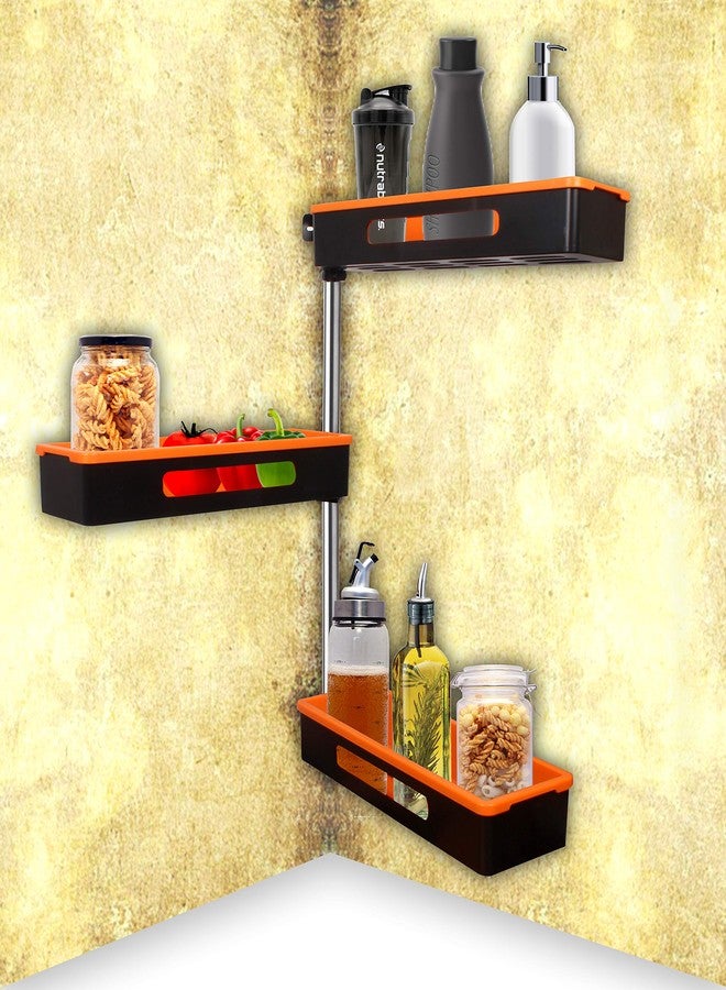 PANTH® Shelf Luxury Kitchen Spice 3-Level Rotation 180 Degrees Rugged and Durable Design Perforated, Hanging Wall Shelves,3 Tier Multi Function Aluminum Rotating Bathroom Kitchen Corner Shelves - Image 4