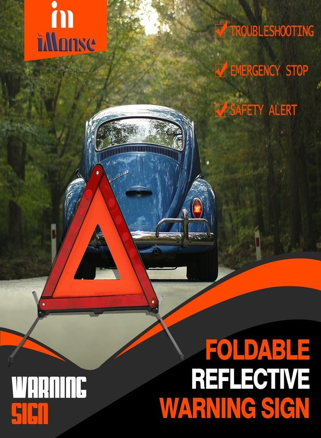 iMonse Warning Safety Triangle Kit, Emergency Roadside Warning Reflective Triangle 2 Packs with 1 LED Road Flare Light, Foldable with Storage Case for Roadside Breakdowns Emergencies - Image 3