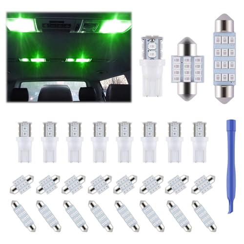 iFunyLED 24 Pieces Dome Light LED Car Interior Bulb Kit Set 194 T10 DE3175 578 31mm 42mm Bulbs Interior Replacement Lights for Car Map License Plate Door Side Marker Cornering Trunk Light Green - Image 1