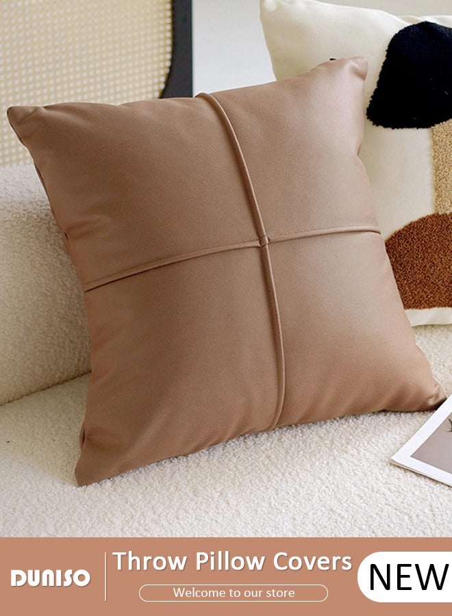 DUNISO Farmhouse Decorative Throw Pillow Covers,Modern Faux Leather Fall Decorative Solid Square Cushion Case Pillow Cases Set Pillowcases Cushion Covers for Couch Sofa Bed Decor  - Image 1