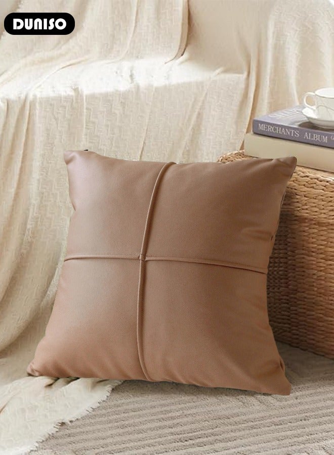 DUNISO Farmhouse Decorative Throw Pillow Covers,Modern Faux Leather Fall Decorative Solid Square Cushion Case Pillow Cases Set Pillowcases Cushion Covers for Couch Sofa Bed Decor  - Image 3