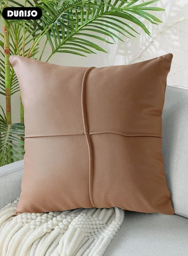 DUNISO Farmhouse Decorative Throw Pillow Covers,Modern Faux Leather Fall Decorative Solid Square Cushion Case Pillow Cases Set Pillowcases Cushion Covers for Couch Sofa Bed Decor  - Image 5