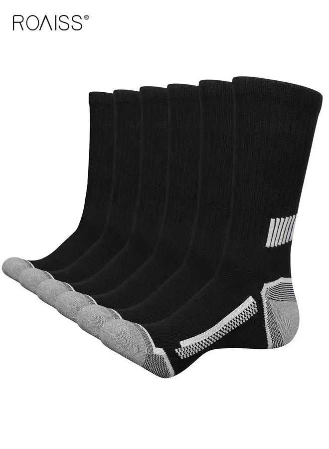 رويس أزواج من جوارب منتصف الساق للرجال، مقاس كبير، مزيج من البوليستر والقطن، جوارب رياضية لجميع المواسم، جوارب بيضاء مخططة لكرة القدم، ماصة للرطوبة ومضادة للاحتكاك، لون أسود - Image 1