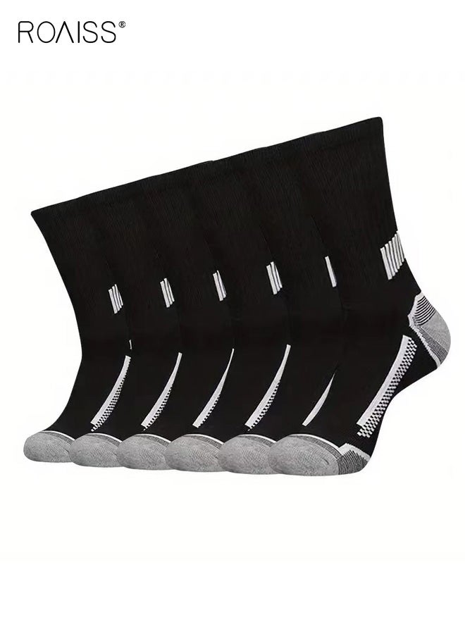 رويس أزواج من جوارب منتصف الساق للرجال، مقاس كبير، مزيج من البوليستر والقطن، جوارب رياضية لجميع المواسم، جوارب بيضاء مخططة لكرة القدم، ماصة للرطوبة ومضادة للاحتكاك، لون أسود - Image 3