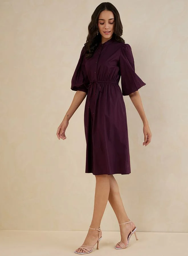 FEMELLA Mandarin Collar Knee Length Dress with Drawstring by Styli