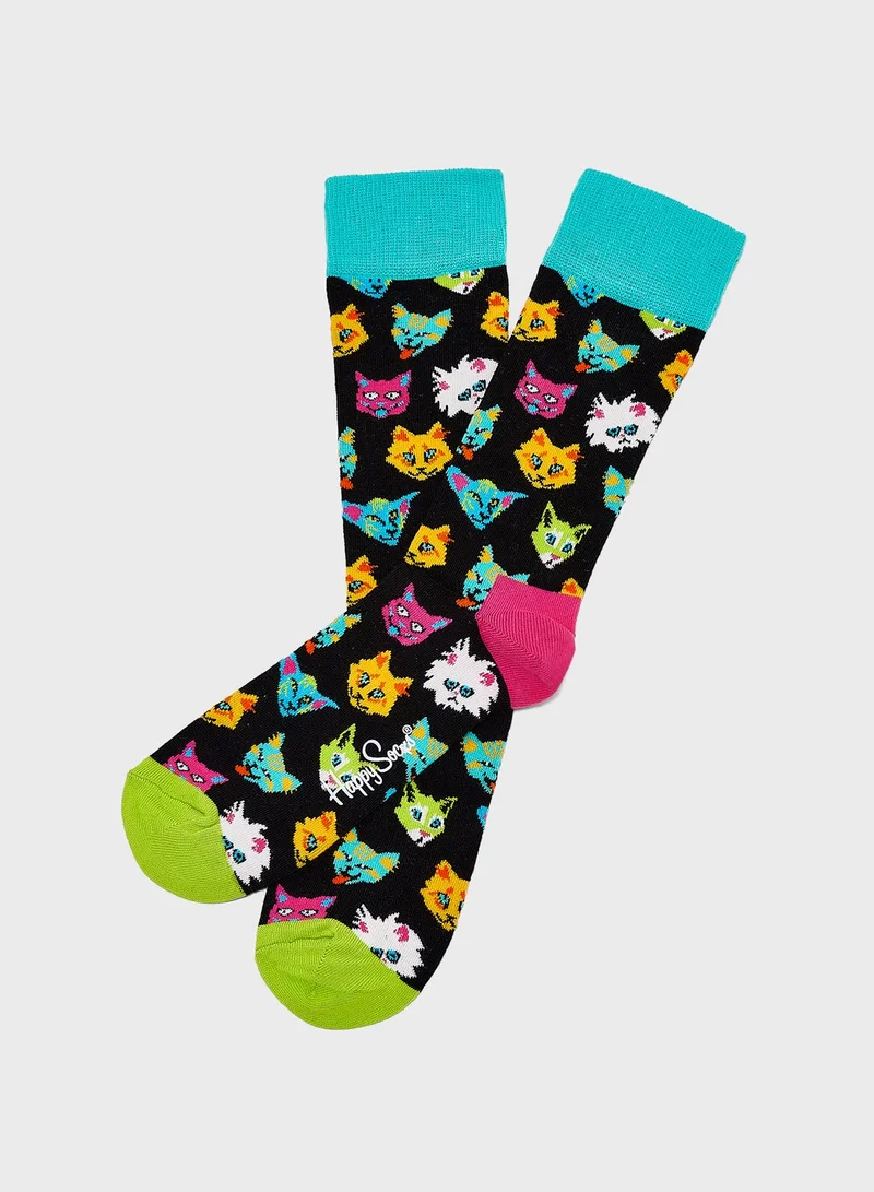 Happy Socks Funny Cat Crew Socks