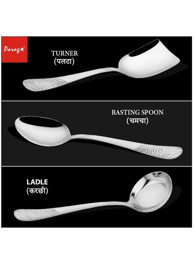 Parage 3 Pieces Stainless Steel Serving Spoons Set for Dining Table/Kitchen, 1.8 mm Heavy Gauge (1 Soup Ladle (Karchi), 1 Solid Spoon (Chamcha), 1 Rice Spoon), Silver (Pack of 3) - Image 2