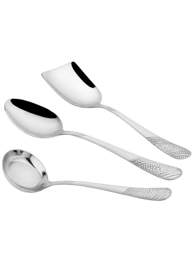 Parage 3 Pieces Stainless Steel Serving Spoons Set for Dining Table/Kitchen, 1.8 mm Heavy Gauge (1 Soup Ladle (Karchi), 1 Solid Spoon (Chamcha), 1 Rice Spoon), Silver (Pack of 3) - Image 1
