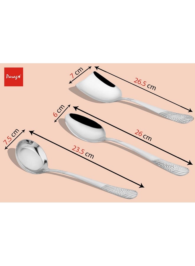Parage 3 Pieces Stainless Steel Serving Spoons Set for Dining Table/Kitchen, 1.8 mm Heavy Gauge (1 Soup Ladle (Karchi), 1 Solid Spoon (Chamcha), 1 Rice Spoon), Silver (Pack of 3) - Image 4