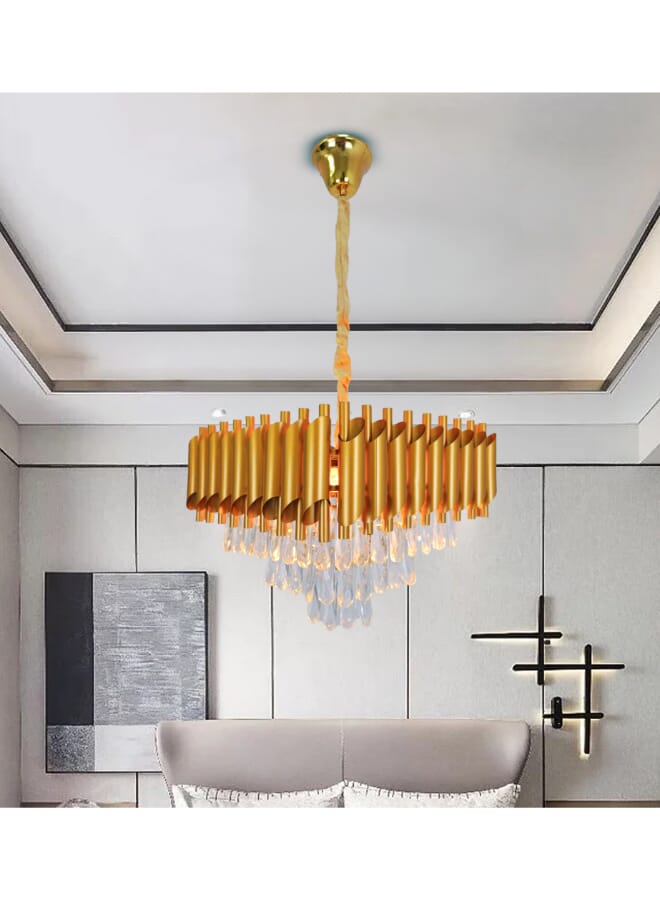 بيست باور ثريا كريستال ذهبية 8011، شكل مربع، 40 سم، 5 قواعد لمبات E14، طول قابل للتعديل 50 سم، إضاءة فاخرة لغرف المعيشة، وغرف الطعام، وغرف النوم. - Image 2