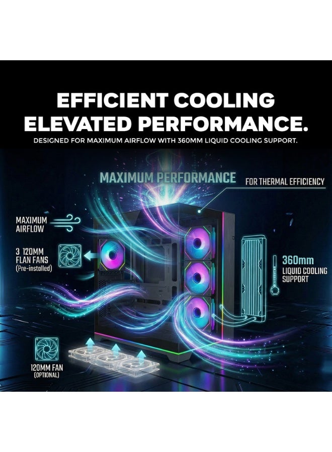 TWISTED MINDS Gaming Case, ELITE Mid Tower PC Case, Tempered Glass Side Panel, ATX / M-ATX / Mini-ITX Support, High Airflow Design | TM-ELITE-B black - Image 3