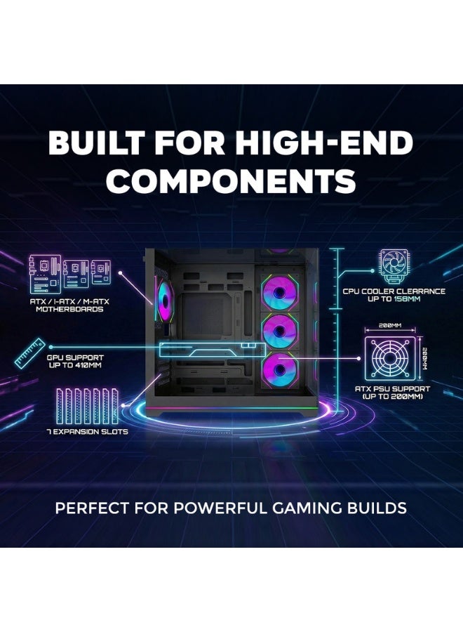 TWISTED MINDS Gaming Case, ELITE Mid Tower PC Case, Tempered Glass Side Panel, ATX / M-ATX / Mini-ITX Support, High Airflow Design | TM-ELITE-B black - Image 4