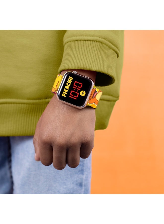 بوكيمون ساعة بويز بوكيمون برتقالية بحزام مطبوع وإضاءة - Image 3