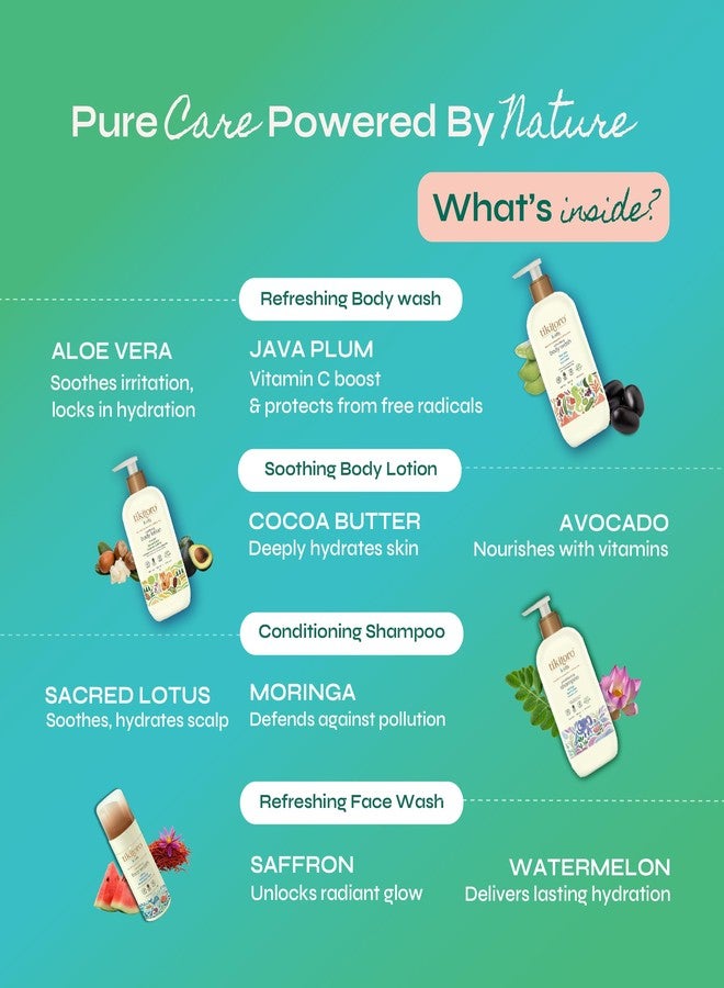 Tikitoro Kids Super Care Combo Pack, Refreshing Body Wash, Conditioning Shampoo, Soothing Body Lotion & Refreshing Face Wash, 100% Vegan, For All Skin Types, (Age: 4+) (300ml x 3 & 100ml x 1) - Image 4