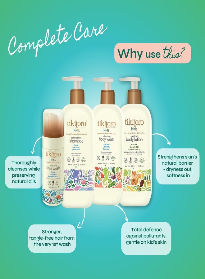 Tikitoro Kids Super Care Combo Pack, Refreshing Body Wash, Conditioning Shampoo, Soothing Body Lotion & Refreshing Face Wash, 100% Vegan, For All Skin Types, (Age: 4+) (300ml x 3 & 100ml x 1) - Image 3