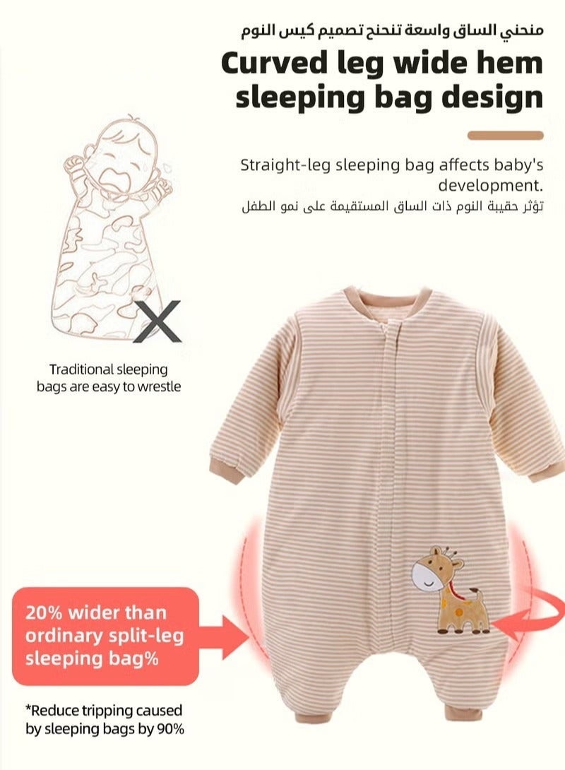 حقيبة نوم ناعمة للأطفال، قماط للخريف والشتاء، بطانية قابلة للارتداء من القطن الخالص، أكمام وأرجل قابلة للفصل، سحاب سهل لتغيير الحفاضات، مناسبة لحديثي الولادة من 6 إلى 18 شهرًا - Image 3