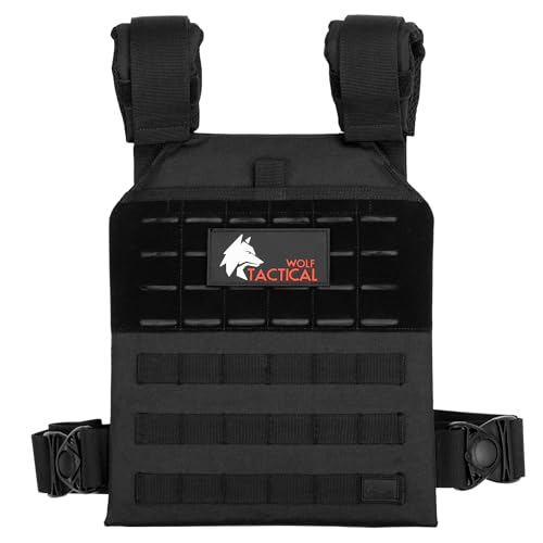 WOLF TACTICAL Simple Weighted Vest Men Womens Weighted Vest for Walking Running Training Rucking Adjustable Weight Vest, Black - Image 1