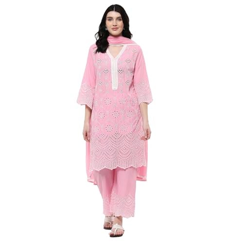 BIBA Women Pink Cotton Straight Kurta Set_38 - Image 1