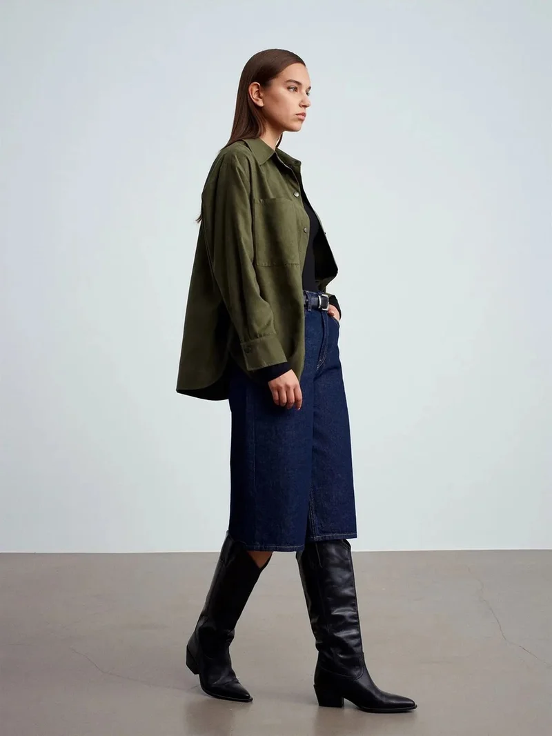 Dilvin DILVIN Women's Faux Suede Relaxed Shirt