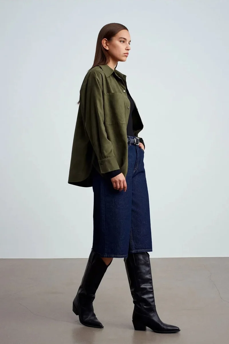 Dilvin DILVIN Women's Faux Suede Relaxed Shirt