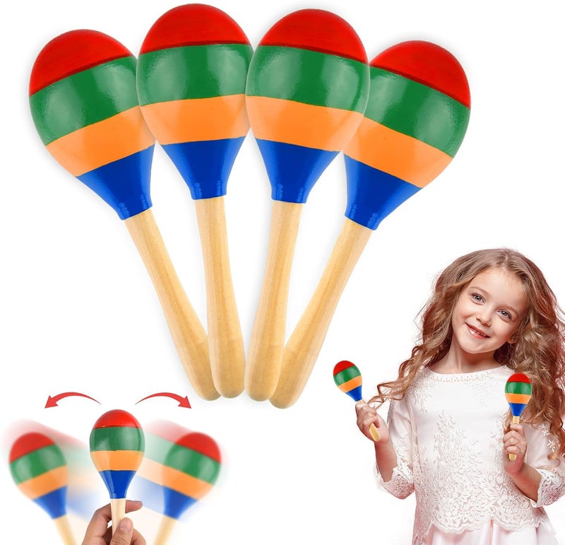 PLULON 2 Pcs Maracas Hand Percussion Rattles, PLULON Colorful Wooden Maracas Rumba Shakers Rattle Latin Musical Instrument for Kids Adults Game Playing, Mexican Fiesta Cinco De Mayo Party Favors Supplies - Image 1