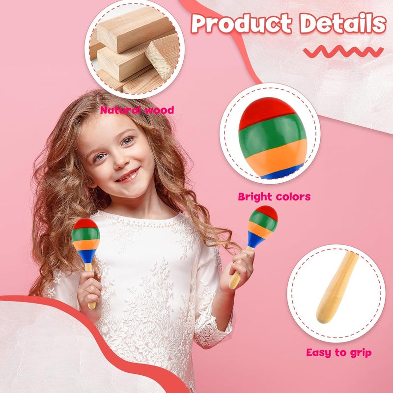 PLULON 2 Pcs Maracas Hand Percussion Rattles, PLULON Colorful Wooden Maracas Rumba Shakers Rattle Latin Musical Instrument for Kids Adults Game Playing, Mexican Fiesta Cinco De Mayo Party Favors Supplies - Image 3