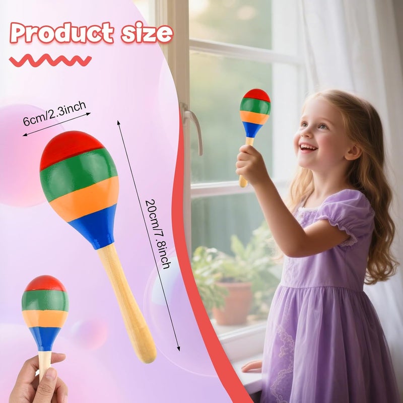 PLULON 2 Pcs Maracas Hand Percussion Rattles, PLULON Colorful Wooden Maracas Rumba Shakers Rattle Latin Musical Instrument for Kids Adults Game Playing, Mexican Fiesta Cinco De Mayo Party Favors Supplies - Image 2